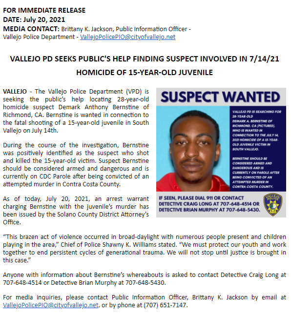 Vallejo Police Press Release