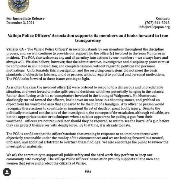 From the Vallejo Police Officers Association