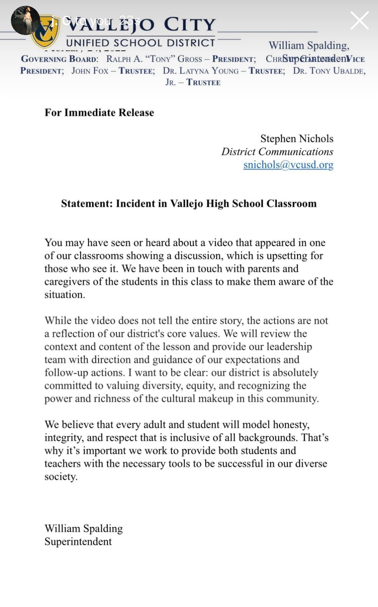 Vallejo Schools Response