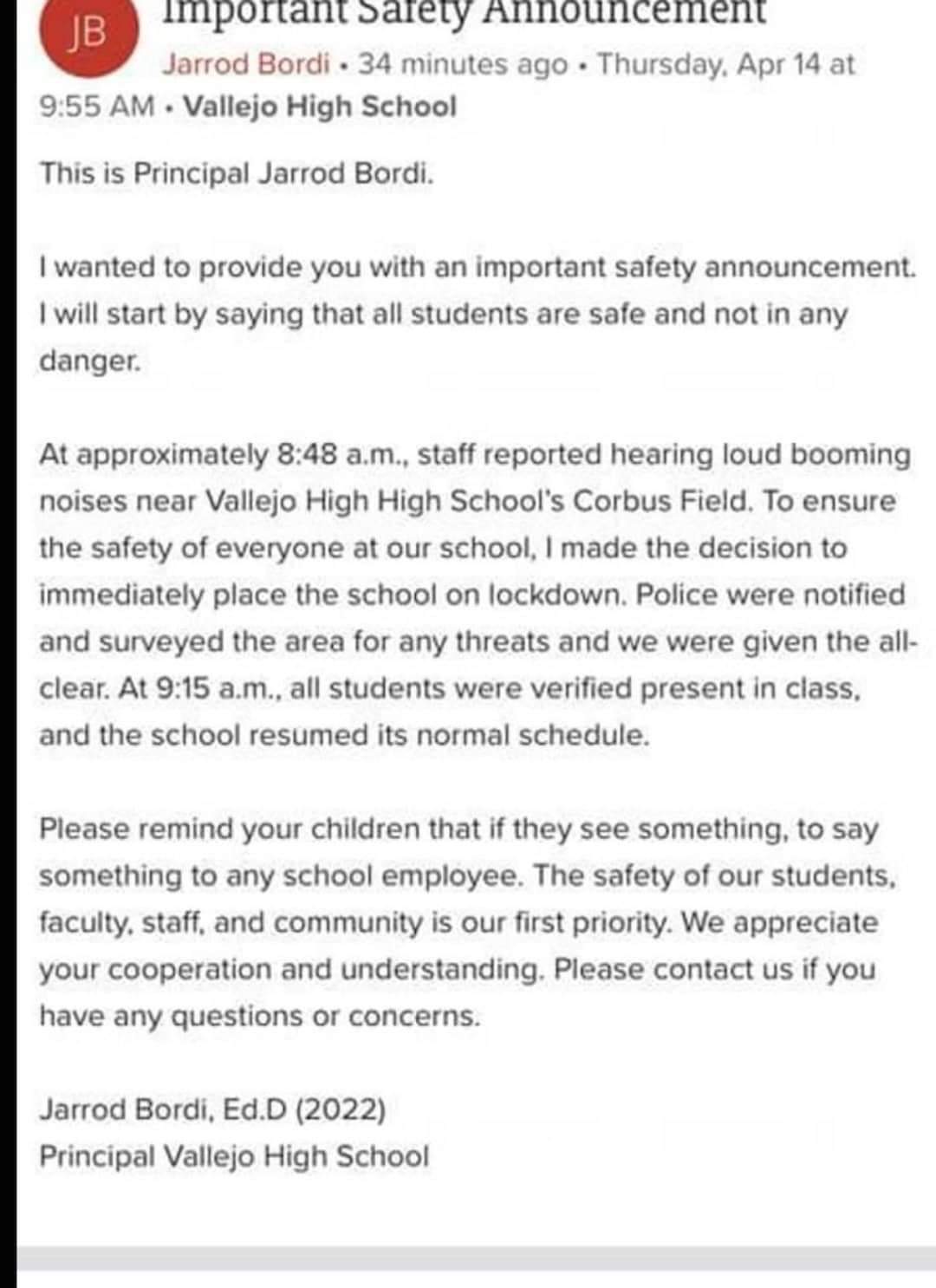 Loud gun shot sounds near school