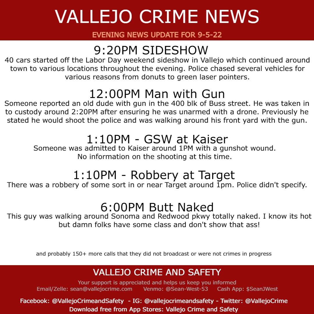 Vallejo Crime News for 9/5