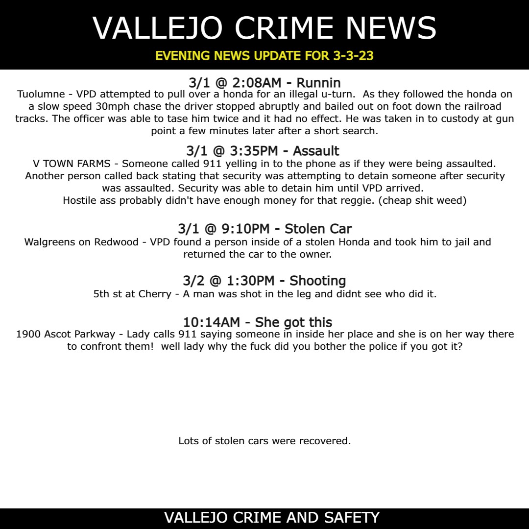 Vallejo Crime News for 3/3